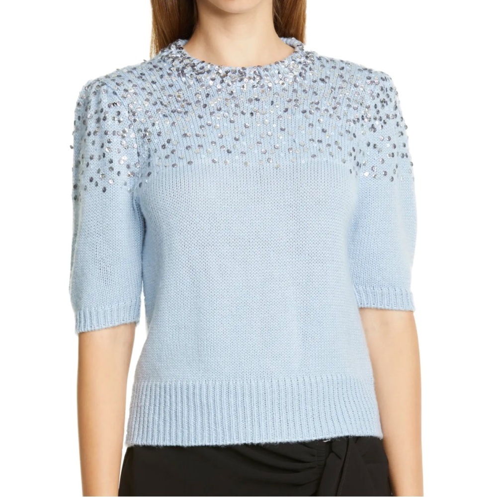 Cinq A Sept Lisa Embellished Puff Sleeve Sweater